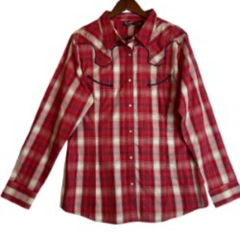WRANGER RETRO MEN'S WESTERN LONG SLEEVE PEARL SNAP RED PLAID RODEO STYLE XL